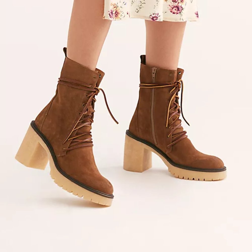 Free People Women's Dylan Lace Up Boot Taupe, Size US 8 / EUR 39